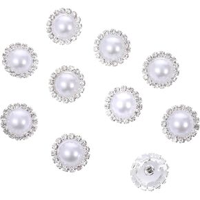 10pcs 16mm Round Rhinestone Faux Puux Bearl Butons Retro Vintage Bearl Buttons Faux Pearl Rhinestone Buttons Sew on Buttons Chilishments Crystal Buttons for DIY Crafts (White)