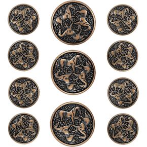 Bezelry Celtic Horses Metal Shank Buttons. Blazer Button Set. 3 Pcs of 25mm, 8 Pcs of 18mm (Antique Brass) in Kuwait
