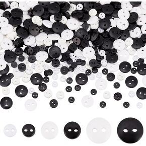 FINGERINSPIRE 600Pcs 4.5/6/9mm Small 2-Holes Nylon Resin Buttons White Black Mini Flat Round Sewing Buttons Tiny Size Sewing Flatback Buttons Micro Clothes Circle Button for Sewing DIY Crafts