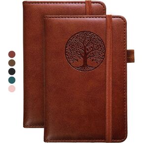 Small Pocket Notebook,Leather Journal Mini (Brown) - 2 Pack, 3.7" x 5.7", Notepad Notebooks for Work, Office Supplies School Essentials Gifts
