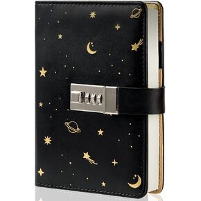 Tiefossi Starry Leather Journal مع LOCK ، مذكرات كلمة مرور Binder Paper القابلة لإعادة التعبئة ، Secret A6 كتابة دفتر غلاف للنساء الفتيات ، 5.12 × 7.28 بوصة