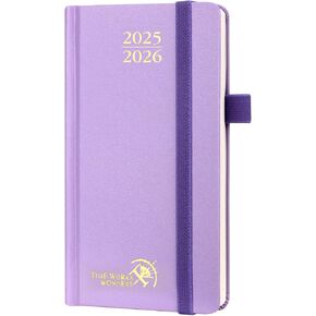 POPRUN Small Academic Planner 2025-2026 (17-Month: Aug.2025-Dec.2026) for Purse, Pocket Calendar (3.5''x6.5'' Hardcover) Daily Weekly Monthly with Pen Holder - Burgundy