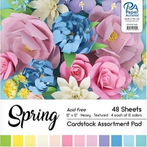 PA Paper Accents Cardstock Pack 12" x 12" Variety Pack, Pastel Assortment, heavyweight colored cardstock paper for card making, scrapbooking, printing, quilling and crafts, 48 pieces