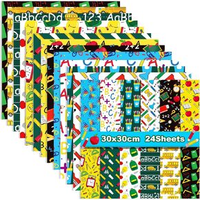 Back to School Scrapbook Paper Pack 11.8*11.8 Inches Double-Sided Printing School Bus Schoolbag Blackboard Pattern Decoupage for Teacher's Day Card Making Decor - 24 Sheets (Style 1)