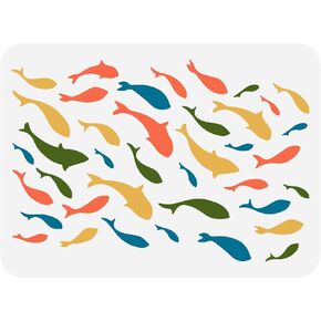 FINGERINSPIRE Fish Stencil for Painting 11.7x8.3inch Reusable Large Amount of Fish Pattern Drawing Stencils Large Swimming Fish Stencil for Painting on Wall, Wood, Furniture, Fabric and Tile