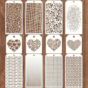 12pcs stencil للطلاء - رسم فن نسيج القلب ، والحرف اليدوية ، و DIY القابلة لإعادة الاستخدام على القماش ، والورق ، والبطاقات
