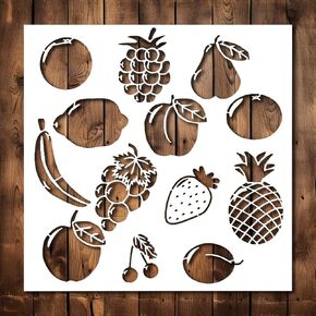 Fruits Stencil Template - Reusable Fruits Peach Banana Strawberry Cherry Pineapple Stencils for Painting on Wood, Glass, Wall Rock, Walls, Canvas, Glassware, Airbrushing, Crafts (8x8)