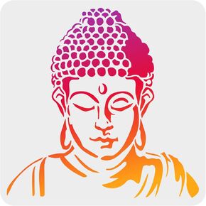 FINGERINSPIRE Buddha Painting Stencil 11.8x11.8 inch Hollow Out Oriental Buddha Craft Stencil Reusable Buddha Head Stencil Template for Painting on Wall, Photo Album, Paper, Wood Signs