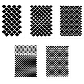 5pcs Mermaid Scale Stencil, Reusable Fish Scale Stencils 6 Sizes Fish Scale Face Painting Template Mermaid Makeup Stencil Dragon Scale Stencil for Art Face Tattoo Wall Painting