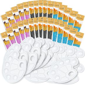 72 Pcs Painting Brush Palette Set, 60 Pcs Paint Brushes with 12 Pcs Palettes for Kids or Adults to Create Art Paint Oil Watercolor