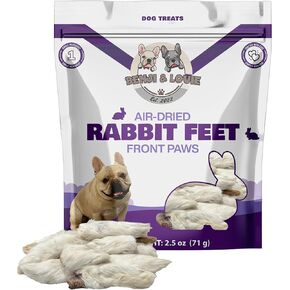 Benji & Louie Air Dried Rabbit Feet - Whole Rabbit Front Feet with Fur - Natural Healthy Dog Treats or Dog Chews, Single Ingredient, 2.5 oz, 12 Count