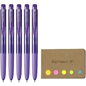 Signo RT1 Retractable Gel Ink Pen, Ultra Micro Point 0.28mm, Rubber Grip, Violet Ink, 5-Pack, Sticky notes Value Set