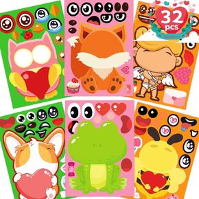 Funnlot Valentine Day Stickers for Kids 32PCS Valentine Day Crafts for Kids Valentine Activities for Kids Valentine’s Day Make a Face Stickers Valentine Stickers for Crafts Kids