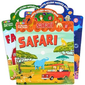 JOYIN 3Pcs Puffy Sticker Books, Reusable Sticker Activity Books for Kids, Crafts Gifts - Farm, Ocean, Safari