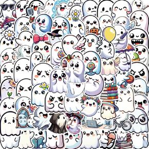 100PCS Ghost Halloween Stickers,Cute Ghost Stickers for Halloween Party Favor Decor for Water Bottles,Laptop,Cup, Phone