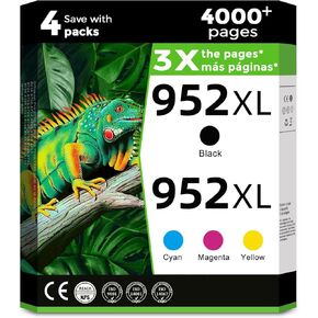 952XL Ink Cartridges Black Color Combo Pack Compatible for HP 952 XL for HP952 HP952XL for OfficeJet 8710 7740 8715 8720 8740 8702 8725 8210 7720 8730 8216 8700 8200 Printer Cyan Magenta Yellow 4 Pack