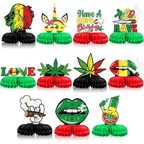 Faccito 11 Pieces Weed Themed Party Decorations Weed Honeycomb Centerpieces Table Toppers Green Pot Leaves Table Decorations for 420 Dope Birthday Party Decor Supplies