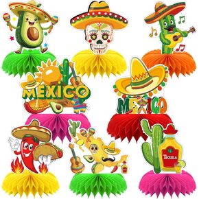 8Pcs Fiesta Mexican Party 3D Table Decorations Fiesta Mexican Honeycomb Centerpieces Fiesta Mexican Themed Taco Party Birthday Day of the Dead Decor Supplies