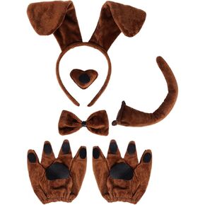 Puppy Dog Costume Set Dog Ear Headband Bowtie Dog Tail Nose Puppy Paw Gloves Animal Costume Accessories for Halloween