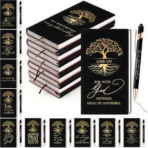 Crtiin 40 Christian Gifts for Women Religious Notebooks Bulk Church Notepads with Motivational Pens Tree of Life Bible Verse Leather Prayer Journal for Pastor's Wife Appreciation mother (Neutral Colors)