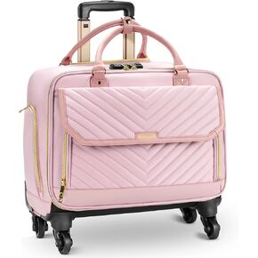 Rolling Briefcase for Women with 4 Spinner Wheels and Telescopic Extendable Handle, Laptop Bag with Wheels, Roller Computer Bag for Work Travel Carry On Luggage, TSA Friendly Design, Beige