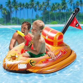 Pool Floats Kids with Water Gun for Aged 3-12, Toddler Pool Toys for Boys and Girls, Inflatable Ride-on for Children, Pirate Ship Float Gifts for Pool, Beach and Any Summer Party(43’’x 40’’)