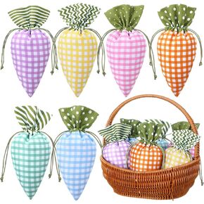 SilTriangle 24 Pcs Easter Carrot Shaped Treat Bags Easter Basket Stuffers Fabric Drawstring Candy Gift Goodie Bags for Egg Hunt Outdoor Party Supplies