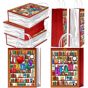16-Piece Books Reading Goodie Bags for Book Club, Bday Party Supplies with Snacks, Candy & Decorations