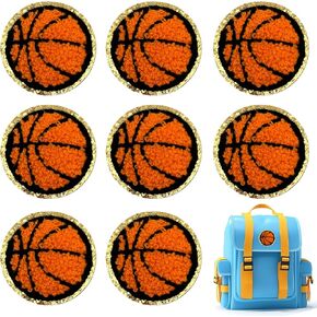 8 PCS Basketball Iron On Patches Chenille Embroidered Gold Edges Fabric Repair DIY Sew Accessories for Jeans Jackets Clothing