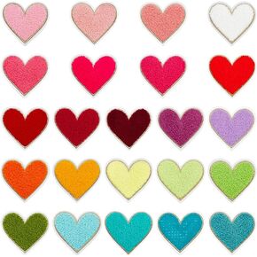 FREEBLOSS 23PCS Embroidered Iron on Patches with Glue Embroidered Clothing Repair Patch Heart Shape Iron On Embroidered Patch Chenille Heart Applique Patches for Hats Clothing Decor