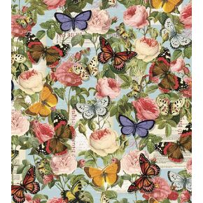 Butterflies & Roses Cotton Fabric, 1 Yard PRECUTS