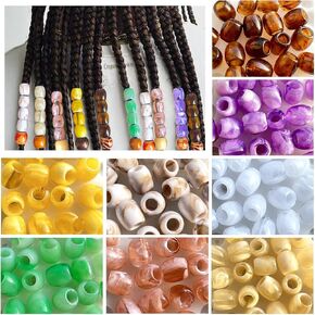 240Pcs Hair Beads for Braids African Hair Beads for Women 12x11mm Small Barrel Shape Pony Beads Large Hole Beads for Braiding Jewelry Making Macrame Crafts Beads