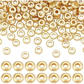 PH PandaHall 200pcs 6mm Flat Heishi Spacer Beads 18K Gold Plated Beads Disc Loose Beads Brass Flat Round Metal Beads for Heishi Clay Beads Summer Bikini Chain Hawaii Stackable Bracelet Jewelry Making