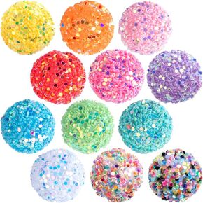 12PCS Glitter Focal Beads for Beadable Pens, Rhinestone Spacer Beads for Pens, 16mm Sugar Bubblegum Ball Beads, Sparkly Beads Bulk Beaded Pen Keychain DIY Supplies