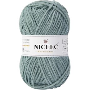 NICEEC 3 Skeins Soft Wool-Acrylic Yarn for Knitting Worsted Weight Yarn Quality Yarn for DIY Craft Wool Blend Yarn for Crochet Blanket Yarn(3×3.53oz,3×153yds)-Light Blue
