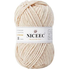 NICEEC 3 Skeins Soft Wool-Acrylic Yarn for Knitting Worsted Weight Yarn Quality Yarn for DIY Craft Wool Blend Yarn for Crochet Blanket Yarn(3×3.53oz,3×153yds)-Light Blue