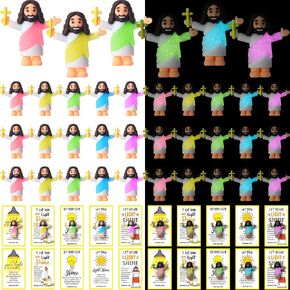 60 Pcs Mini Jesus Figurines Glow in The Dark with Let Your Light Shine Cards Luminous Jesus Figures Toys for Bible Sunday School Religious Gifts Easter Egg Stuffers(Long Robes Style) in Kuwait