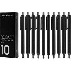 Kaco Retractable Refillable Gel Ink Pens 0.5mm Fine Point (MIDOT, 10 Pieces - Black Ink)