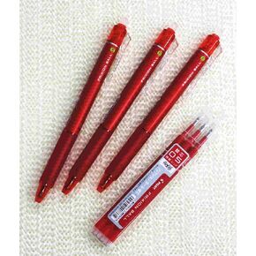 Pilot Frixion Ball Knock Retractable Erasable Gel Ink Pens,fine Point, - 0.5 Mm - Red Ink- Value set of 3 & 3 Gel Ink Pen Refill Pack