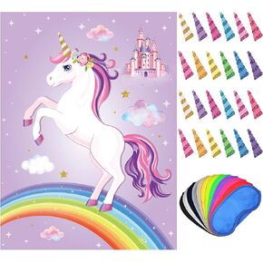 outus pin the horn on unicorn pin the tail on unicorn party game game poster come with tail and eye scks for party favors birthday (