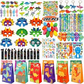 280PCS Dinosaur Party Favors,Dinosaur Birthday Party Supplies,Dinosaur Party Decorations,Dinosaur Birthday Decorations,Dinosaur Party Supplies-Available for 12 People