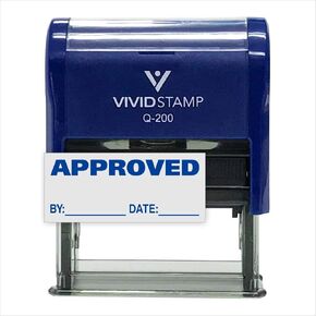 Approved w/by Date Line Self-Inking Office Rubber Stamp (Red) - Medium