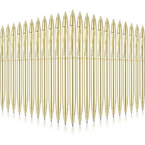 Outus 26 Pcs Metal Slim Ballpoint Pens Bulk Retractable Metallic Black Ink 1 mm Medium Point Smooth Writing for Students Teachers Men Women Uniform Office Business(Gold)