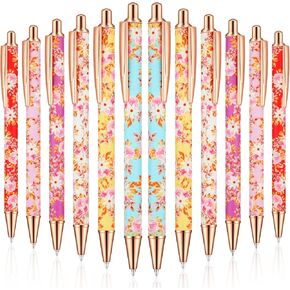 Ireer 12 Pcs Floral Pens Flower Fancy Pretty Ballpoint Pens for Women Girls Gift to Teacher School Office Graduation, Black Ink, Medium Point