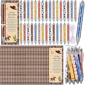 100 PCS Baby Shower Party Favors Duvors Dream Decorations 50 Pallpoint Pens with 50 Thanks Tags للضيوف لإرجاع جوائز جوائز الحفلات (بني ، أحمر ، أزرق ، أبيض ، أصفر ، موضوع رعاة البقر)