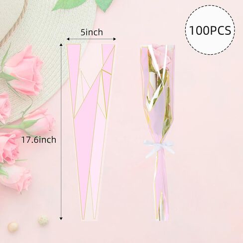 cipowm 100pcs single rose sleeves أبيض واحد تغليف الزهرة حقيبة الزهور باقة التعبئة والتغليف أكياس الزهرة لأكمام ترتيب الأزهار العرض in Kuwait