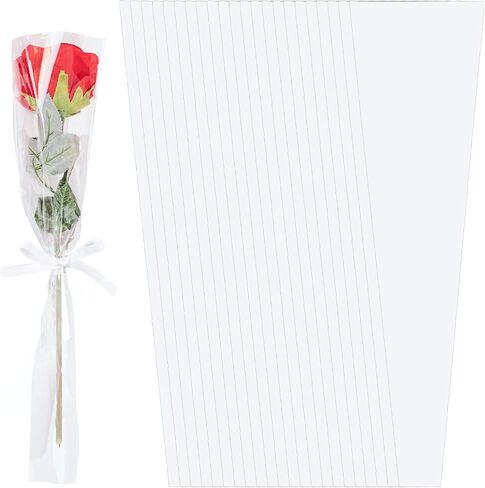 cipowm 100pcs single rose sleeves أبيض واحد تغليف الزهرة حقيبة الزهور باقة التعبئة والتغليف أكياس الزهرة لأكمام ترتيب الأزهار العرض in Kuwait