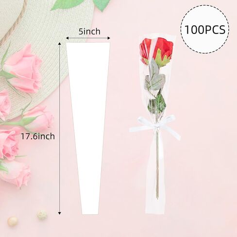 cipowm 100pcs single rose sleeves أبيض واحد تغليف الزهرة حقيبة الزهور باقة التعبئة والتغليف أكياس الزهرة لأكمام ترتيب الأزهار العرض in Kuwait