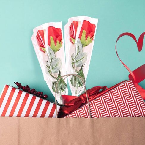 cipowm 100pcs single rose sleeves أبيض واحد تغليف الزهرة حقيبة الزهور باقة التعبئة والتغليف أكياس الزهرة لأكمام ترتيب الأزهار العرض in Kuwait