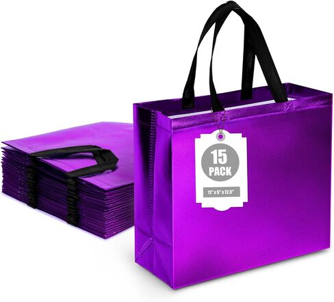 VGOODALL 15PCS Gift Bags with Handles, 12.6" x 5" x 11" Purple Reusable Gift Bags Bulk, Christmas Gift Bags, Goodie Bags, Large Party Favor Bags for Birthday Wedding in Kuwait